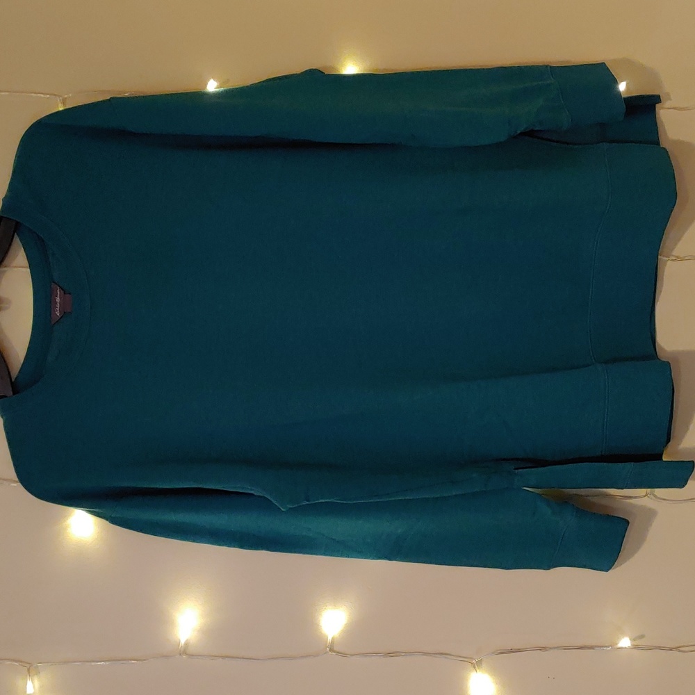 Eddie Bauer Teal Blue Longline Tunic Crewneck Sweatshirt Side Vents Size L